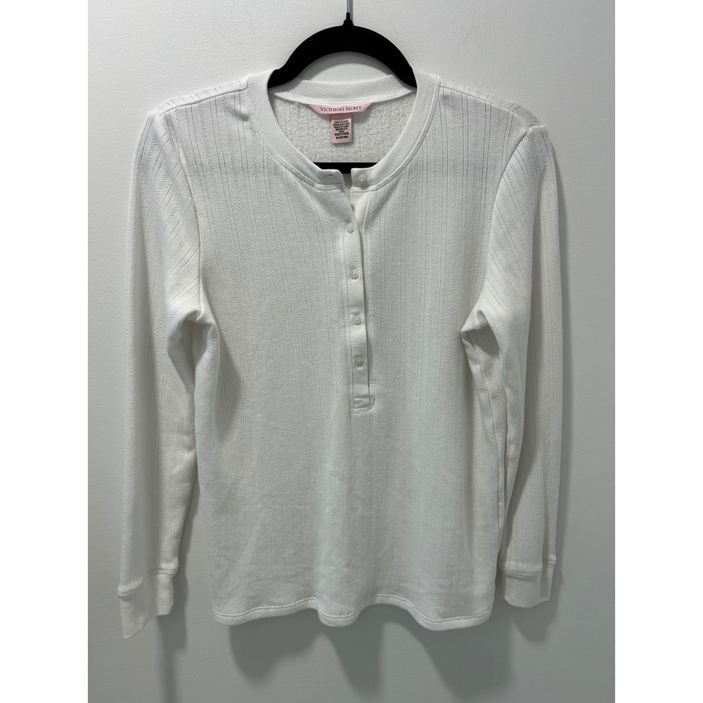 Victorias Secret NWOT White Pointelle Soft Knit Henley Long Sleeve Top Medium